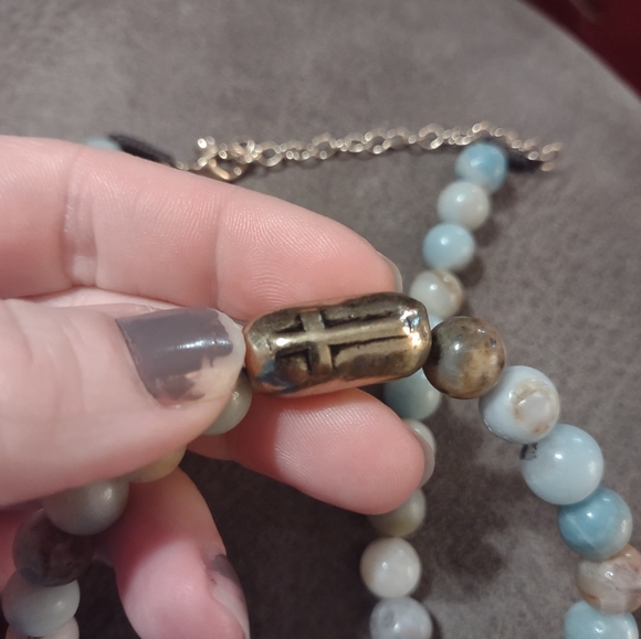 Natural 10mm Blue Round Amazonite Gemstone Bead Necklace - Picture 8 of 14